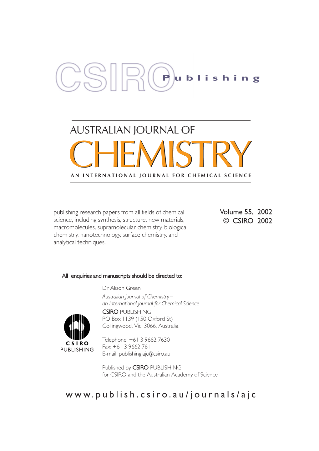 Australian Journal of Chemistrychemistry an International Journal for Chemical Science