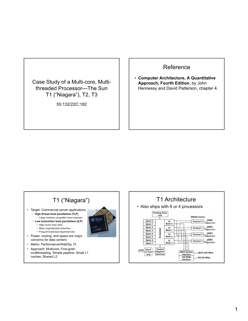 Reference T1 (“Niagara”) T1 Architecture
