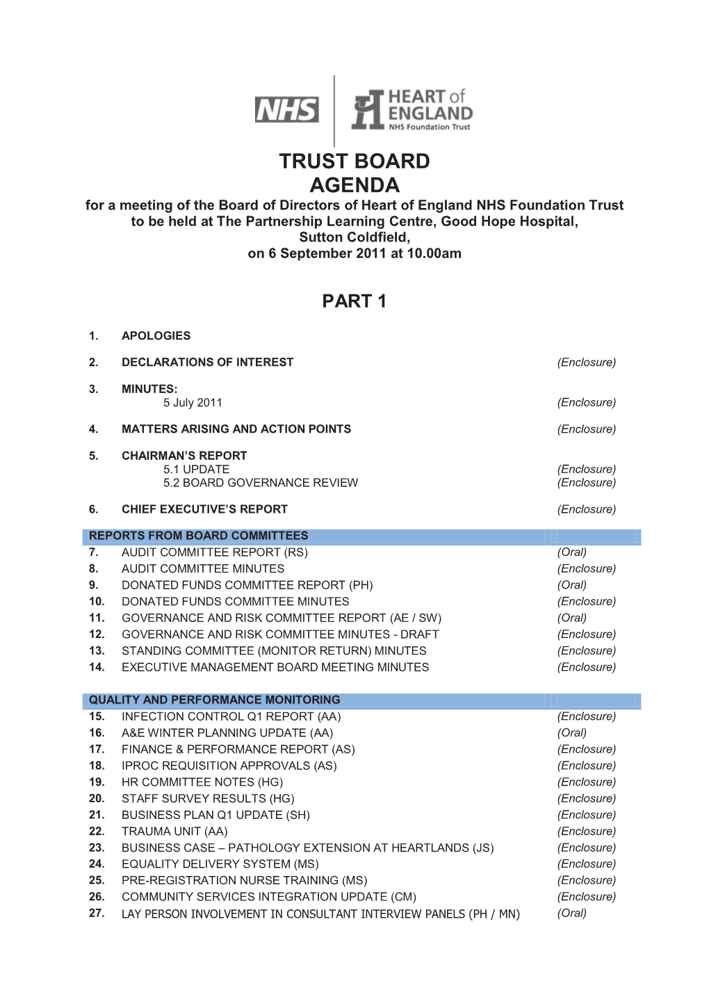 Trust Board Agenda