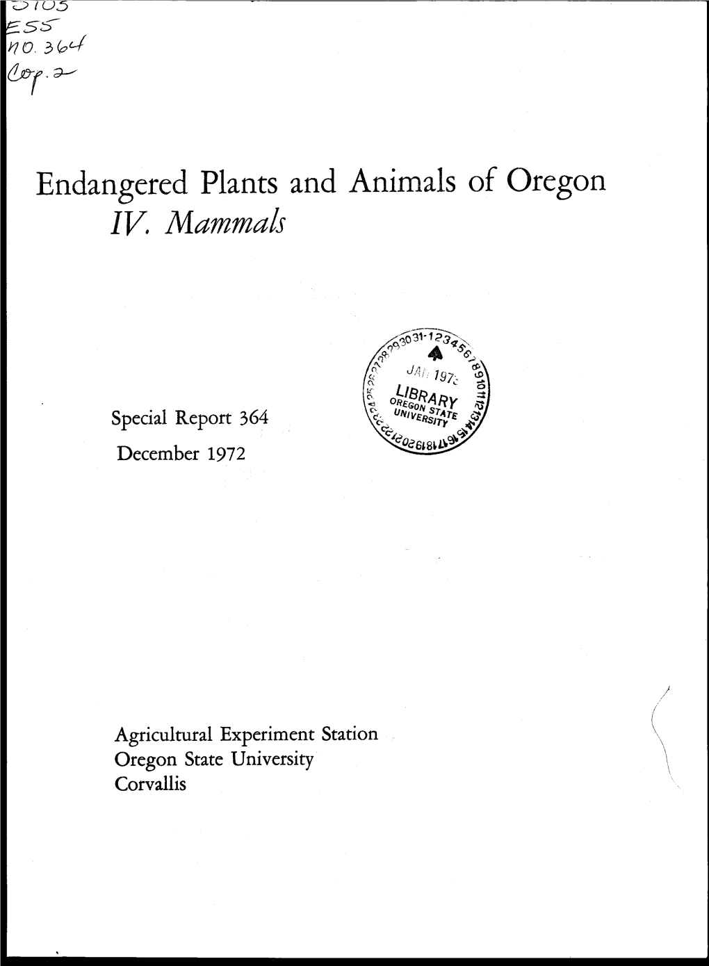 Endangered Plants and Animals of Oregon IV