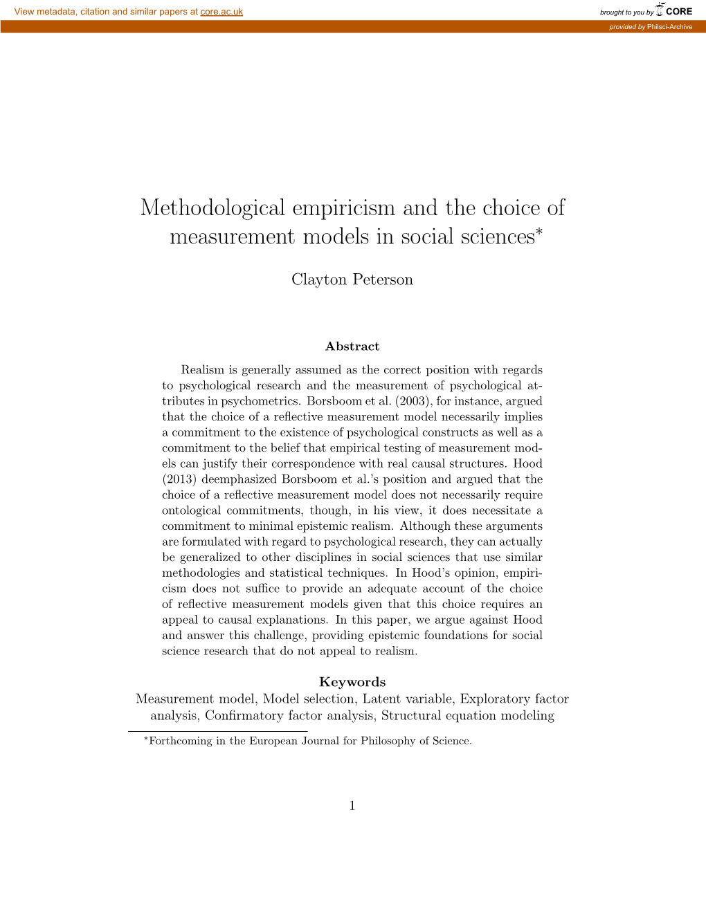 Methodological Empiricism and the Choice of Measurement Models in Social Sciences∗