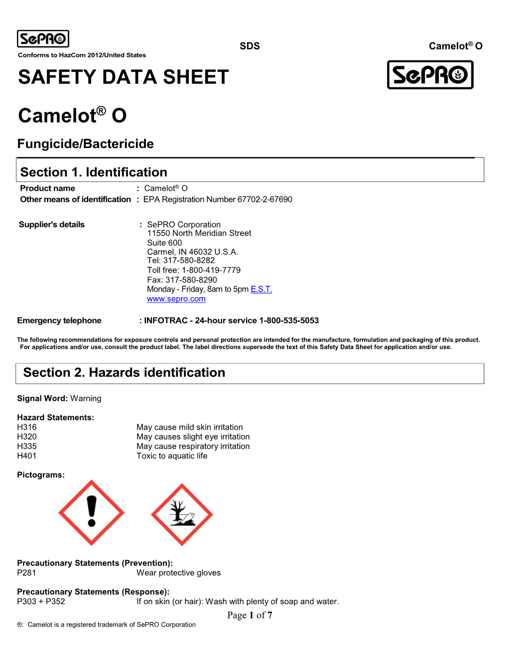 SAFETY DATA SHEET Camelot® O