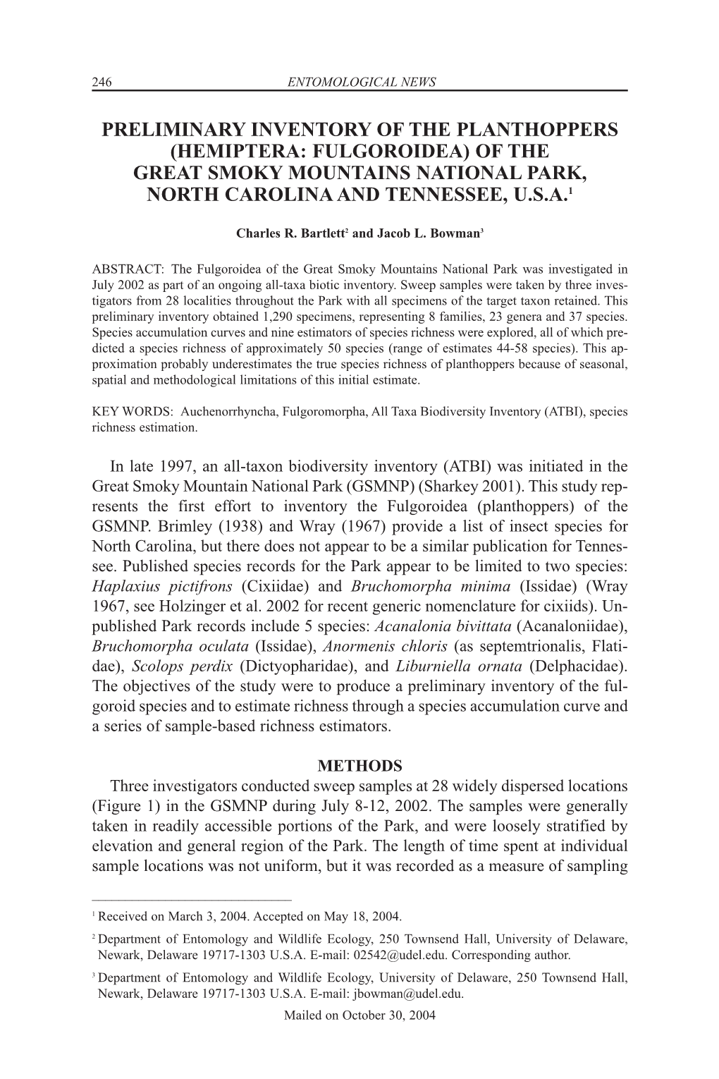 Hemiptera: Fulgoroidea) of the Great Smoky Mountains National Park, North Carolina and Tennessee, U.S.A.1