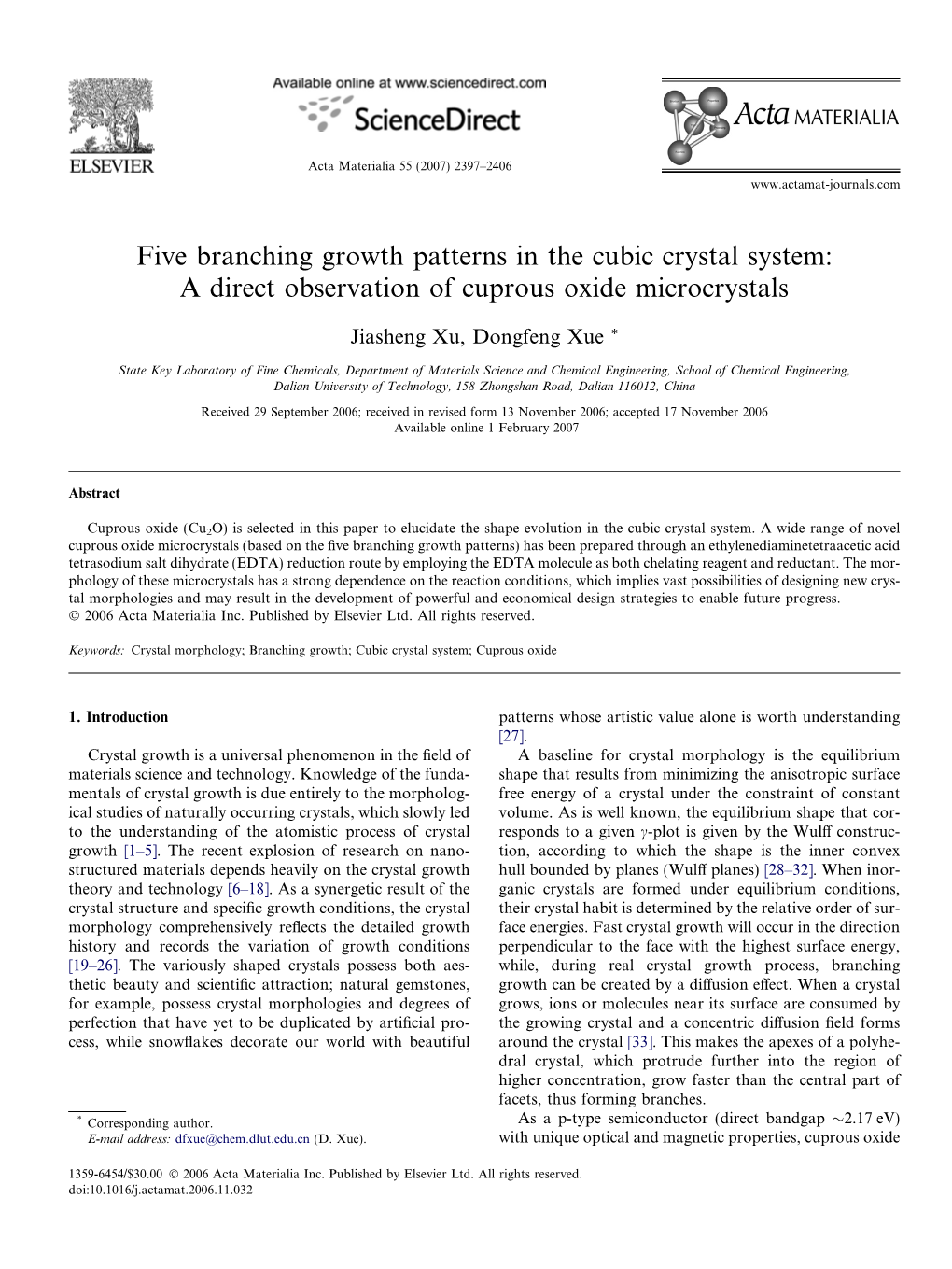 Five Branching Growth Patterns in the Cubic Crystal System: a Direct Observation of Cuprous Oxide Microcrystals