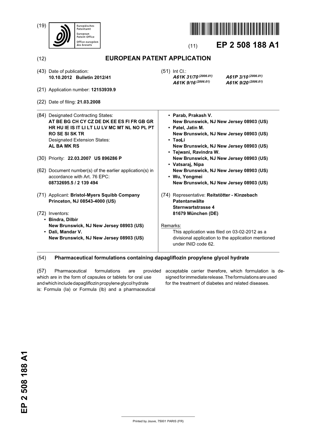 Pharmaceutical Formulations Containing Dapagliflozin Propylene Glycol Hydrate