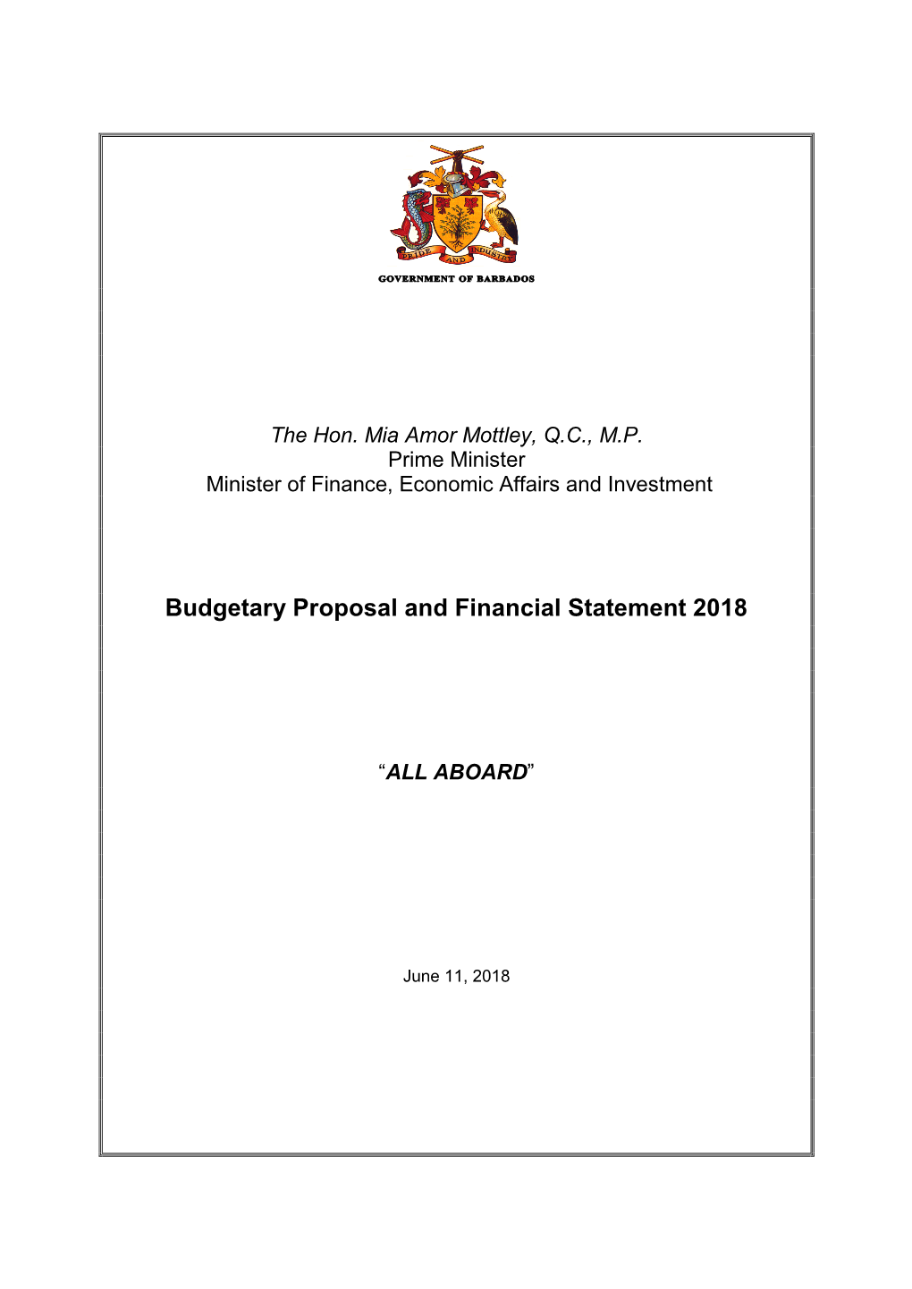 Budgetary Proposal and Financial Statement 2018