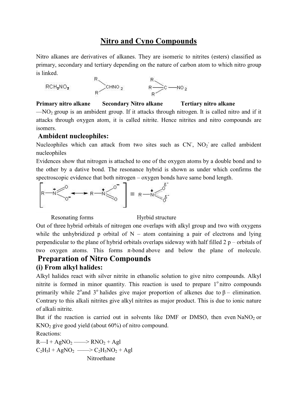 Nitro and Cyno Compounds Preparation of Nitro Compounds