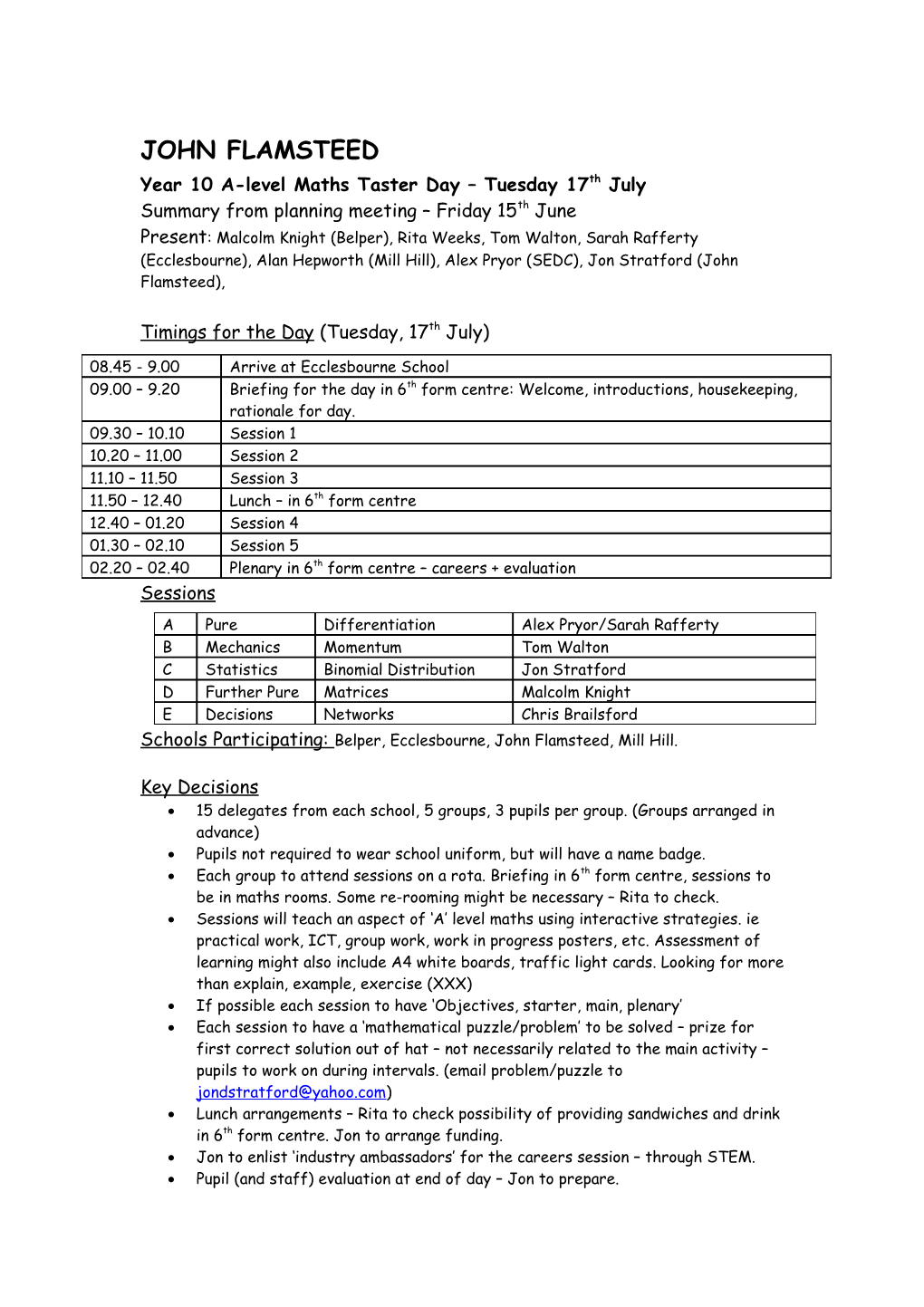 Year 10 A-Level Maths Taster Day Tuesday 17Th July