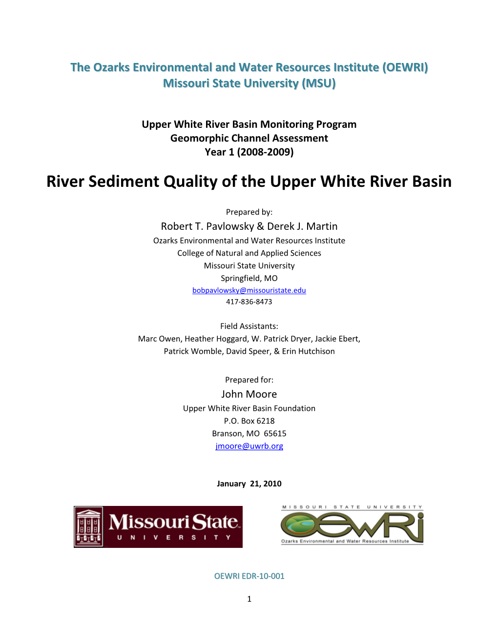 River Sediment Quality of the Upper White River Basin