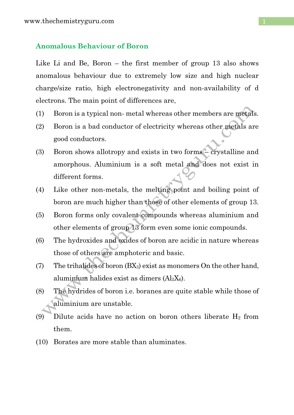 1 Anomalous Behaviour of Boron