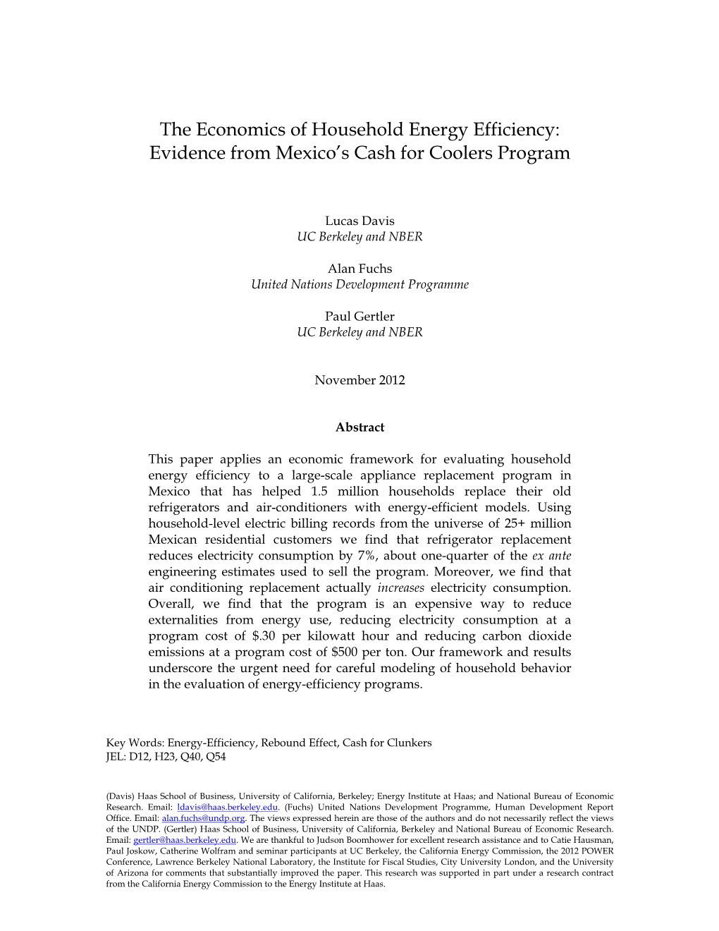 The Economics of Household Energy Efficiency: Evidence from Mexico’S Cash for Coolers Program