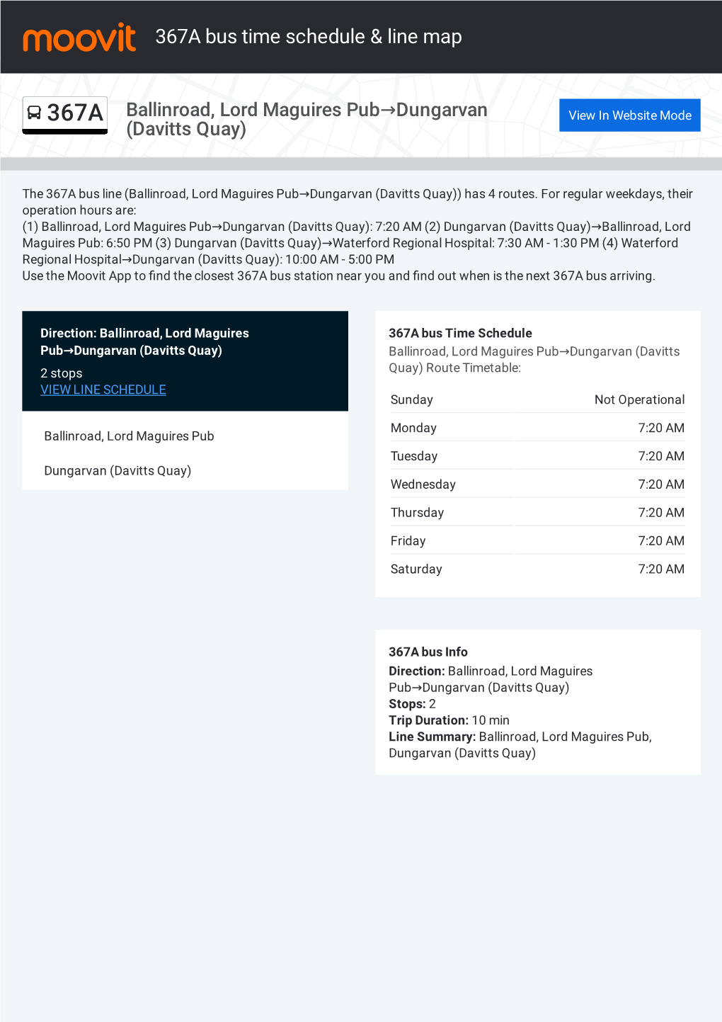 367A Bus Time Schedule & Line Route