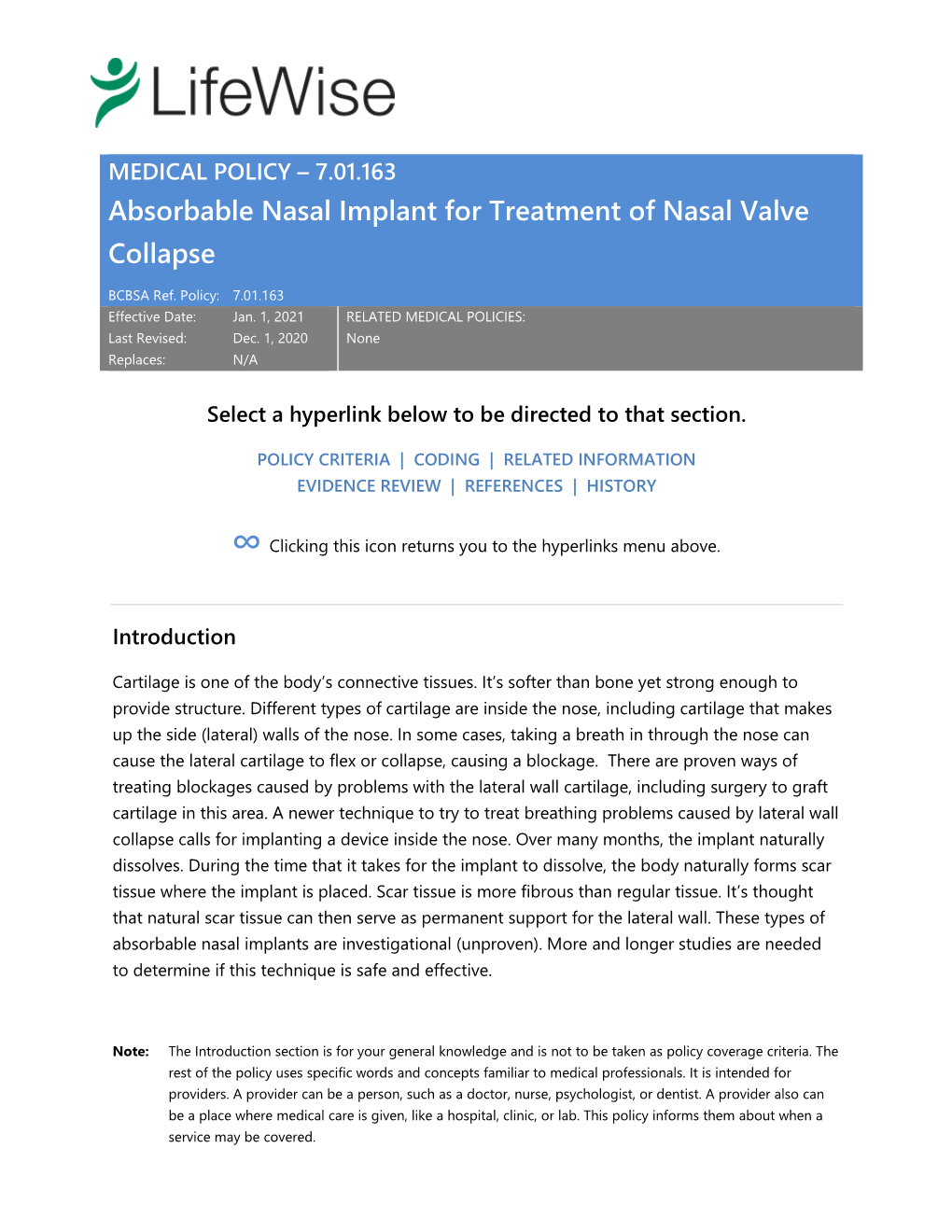 7.01.163 Absorbable Nasal Implant for Treatment of Nasal Valve Collapse