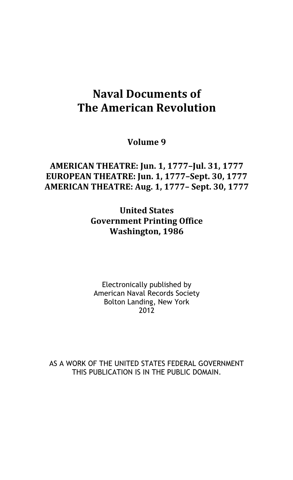 Naval Documents of the American Revolution, Volume 9