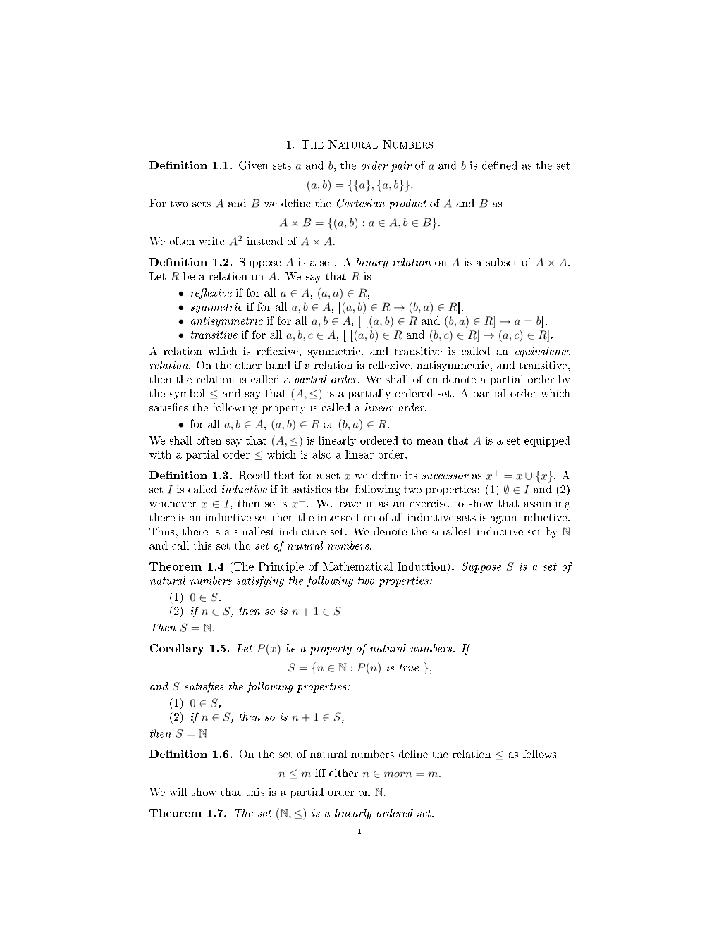 1. the Natural Numbers DeNition 1.1