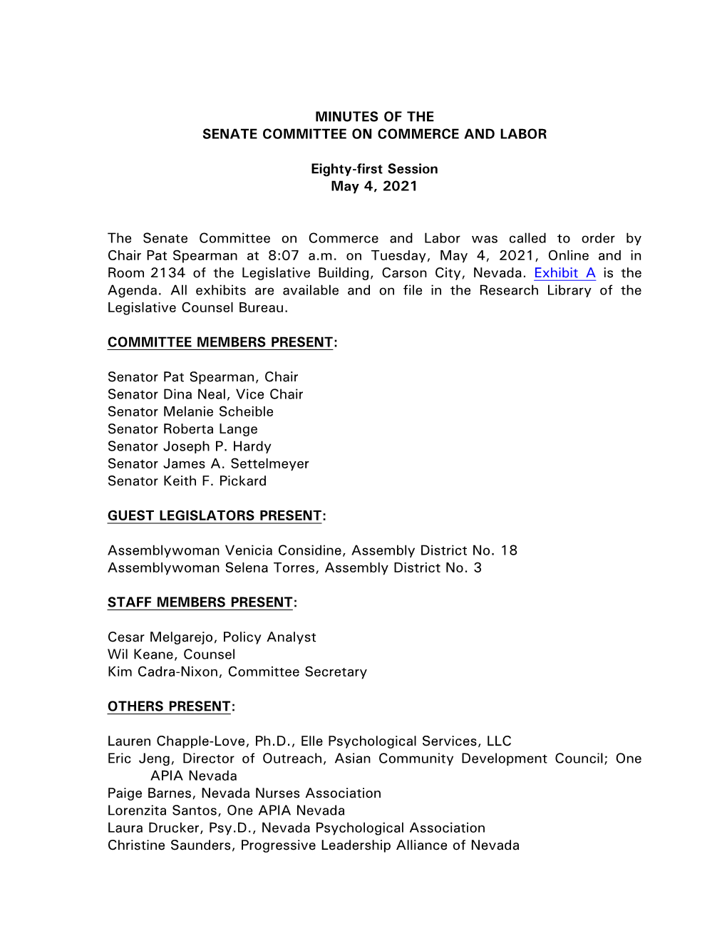 Senate Committee on Commerce and Labor-May 4, 2021