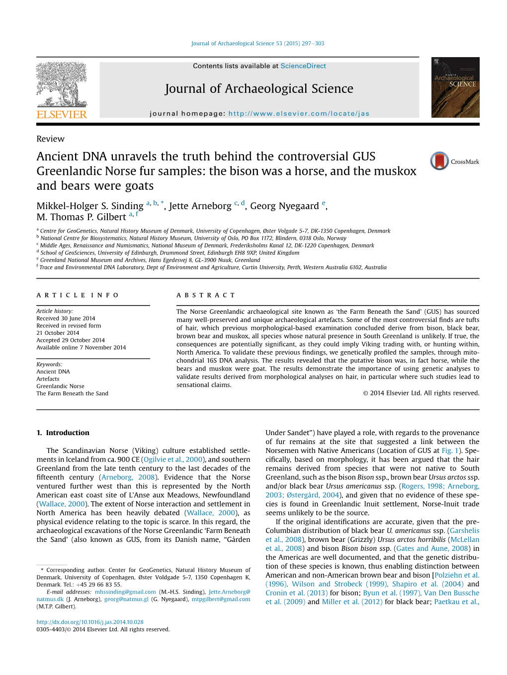 Sinding Et Al. 2015. Ancient DNA Unravels the Truth Behind The