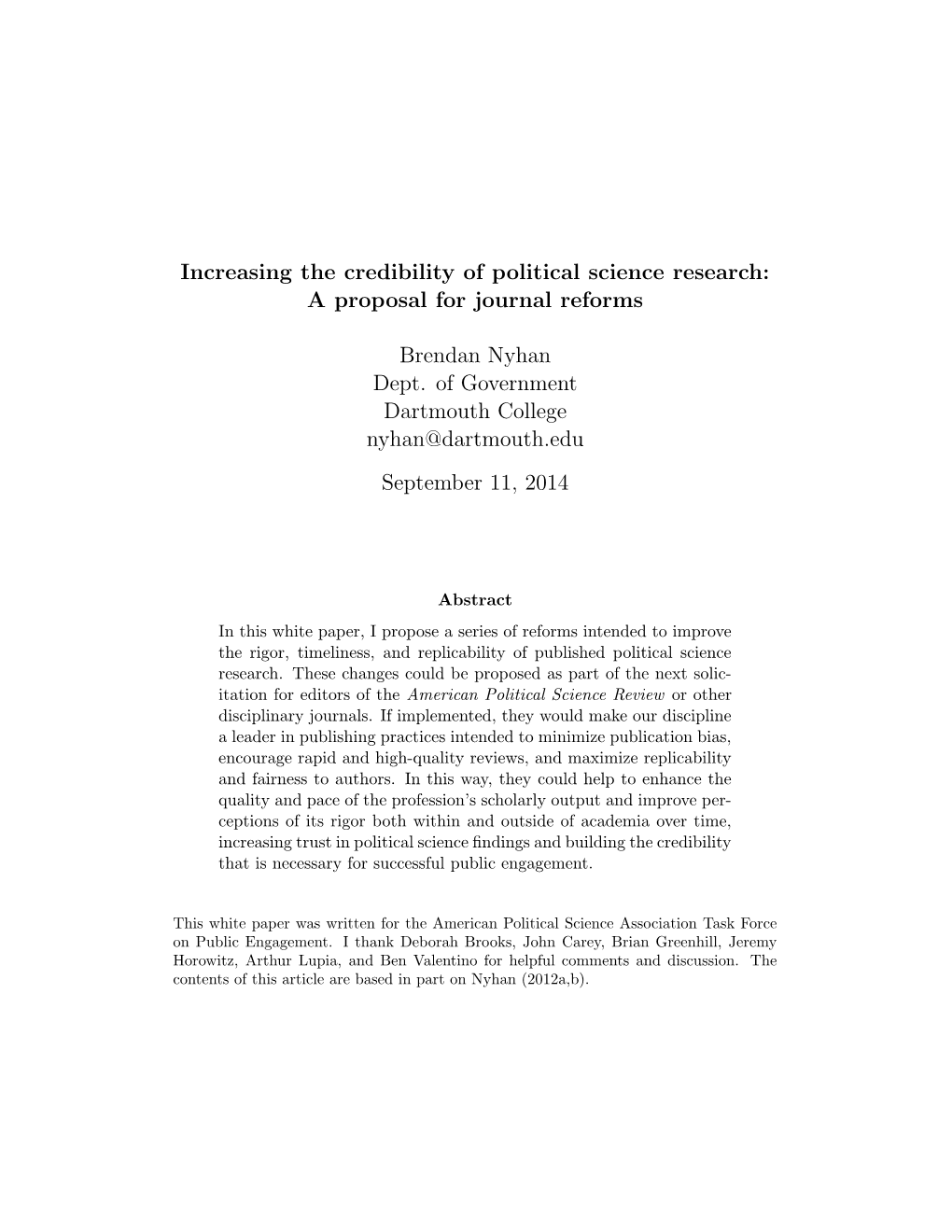 Increasing the Credibility of Political Science Research: a Proposal for Journal Reforms