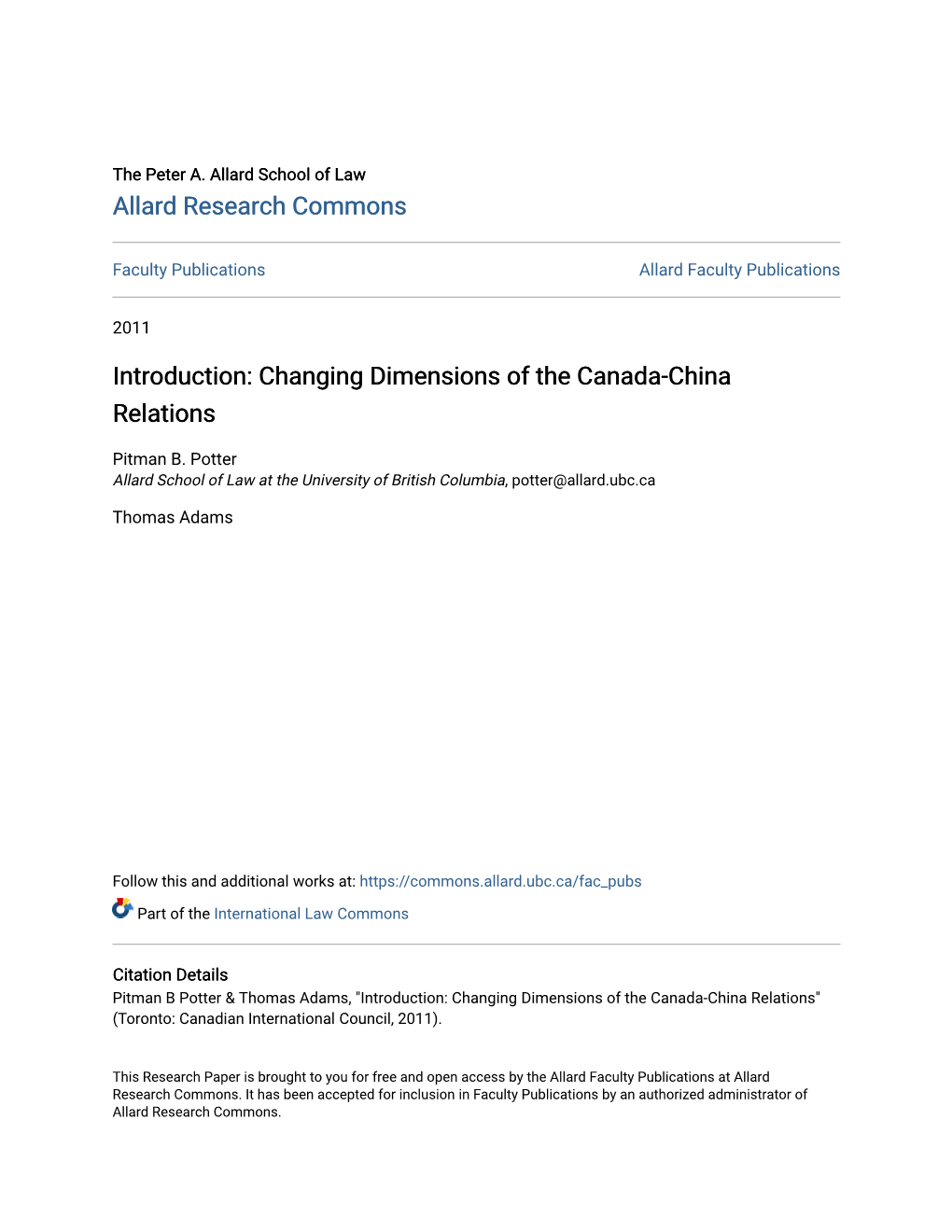 Changing Dimensions of the Canada-China Relations