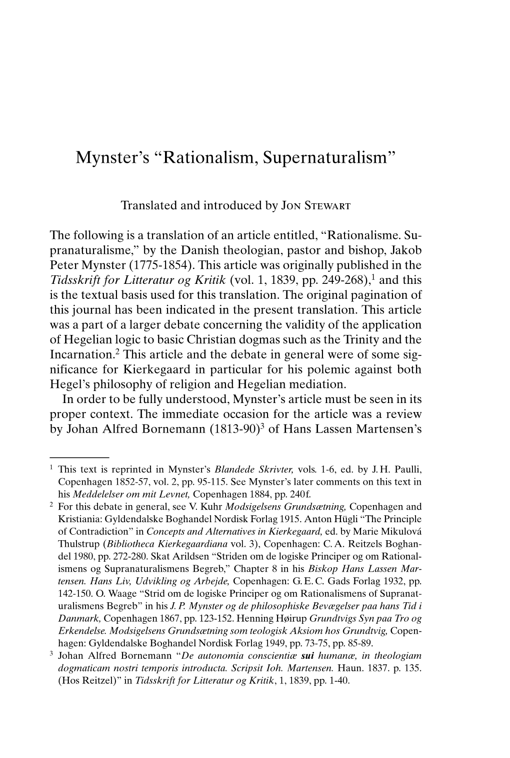 Mynsters Rationalism, Supernaturalism