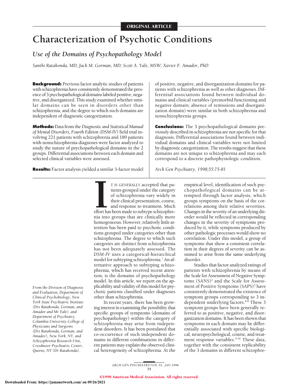 Characterization of Psychotic Conditions: Use of the Domains Of