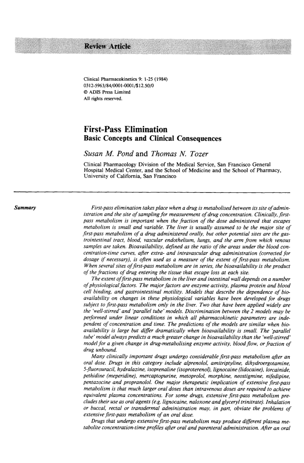 First-Pass Elimination Basic Concepts and Clinical Consequences