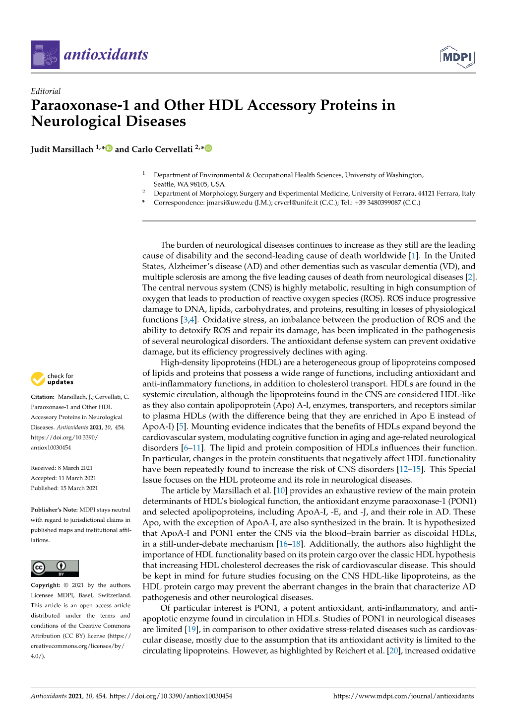 Paraoxonase-1 and Other HDL Accessory Proteins in Neurological Diseases