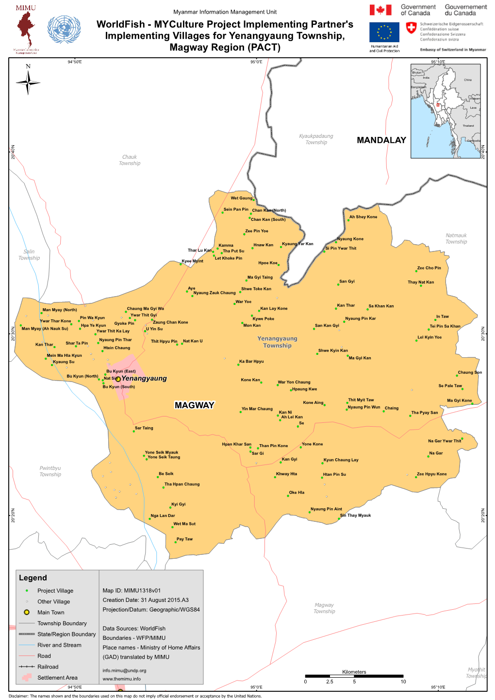 Worldfish - Myculture Project Implementing Partner's Implementing Villages for Yenangyaung Township, Magway Region (PACT)