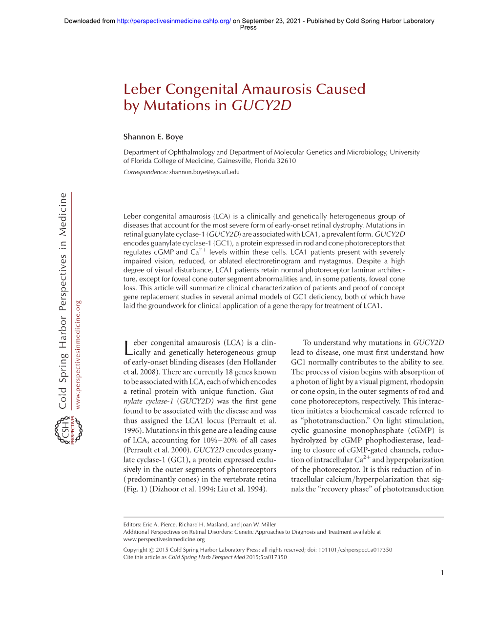 Leber Congenital Amaurosis Caused by Mutations in GUCY2D