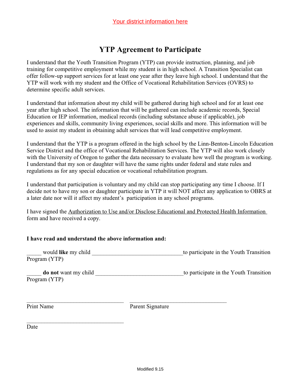 YTP Agreement to Participate