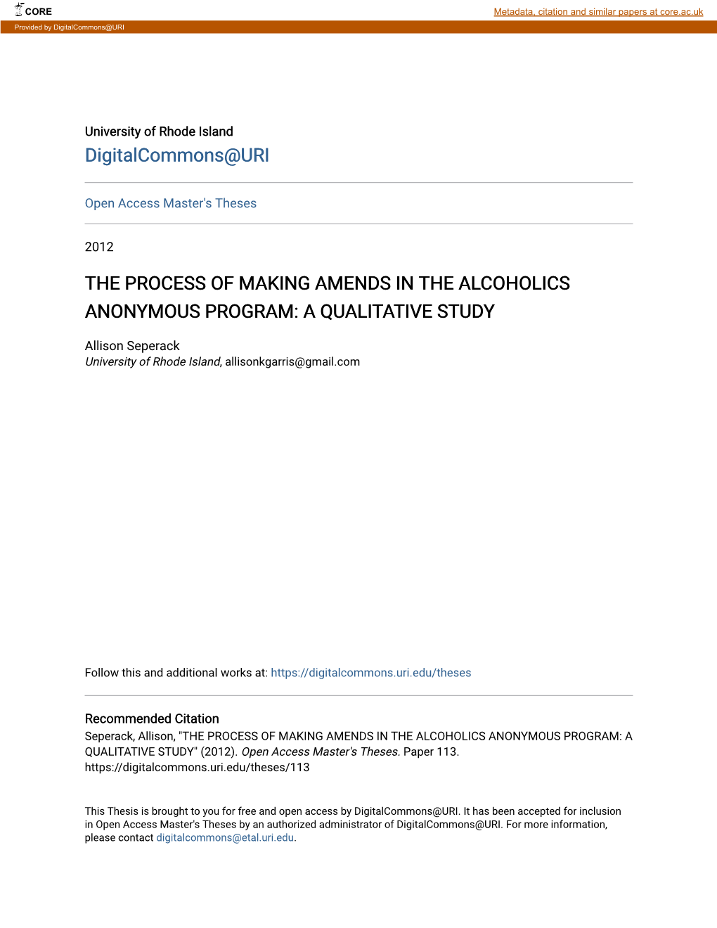 The Process of Making Amends in the Alcoholics Anonymous Program: a Qualitative Study