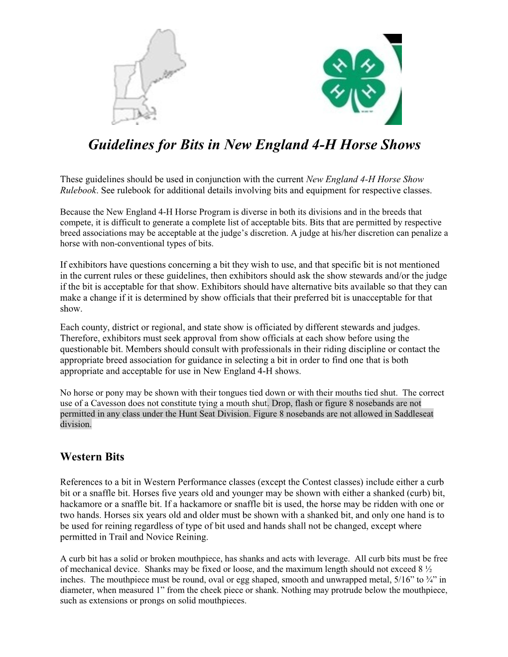 Guidelines for Bits in New England 4-H Horse Shows