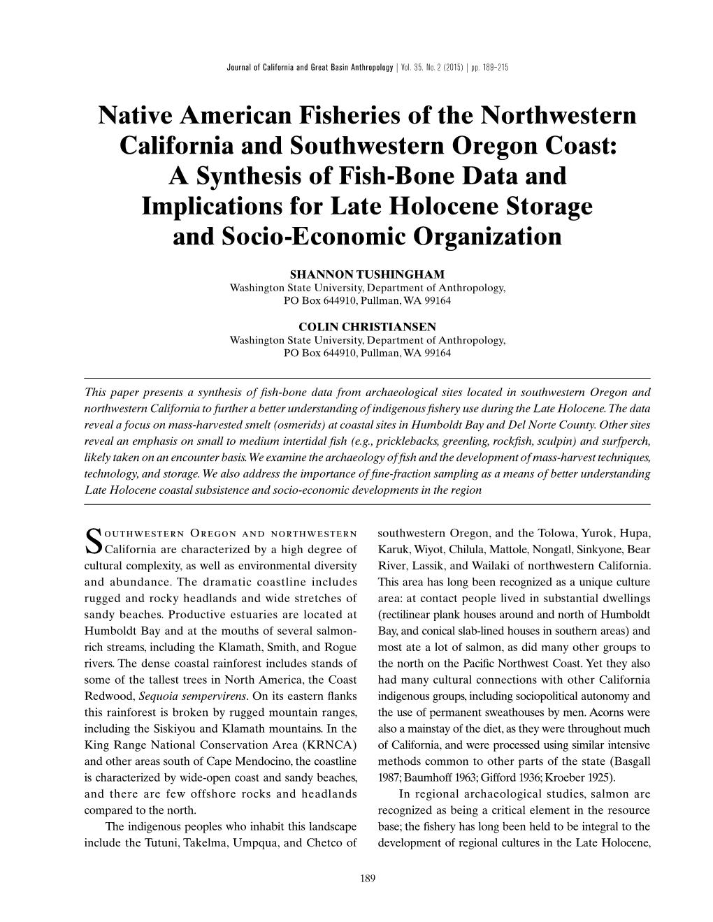 Native American Fisheries of the Northwestern California And