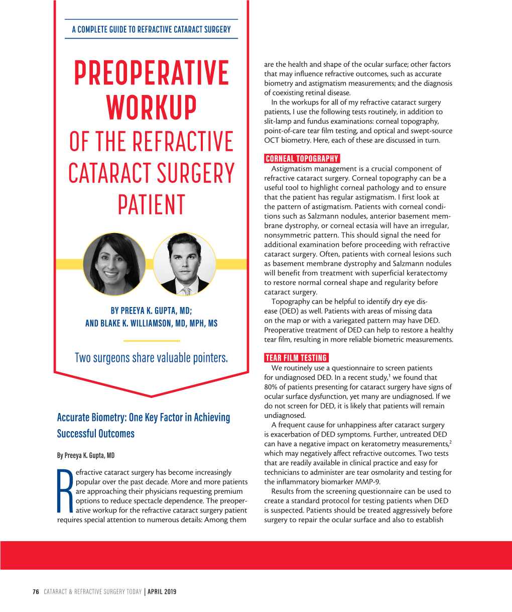 Key Components of the Preoperative Workup for Refractive Cataract Surgery