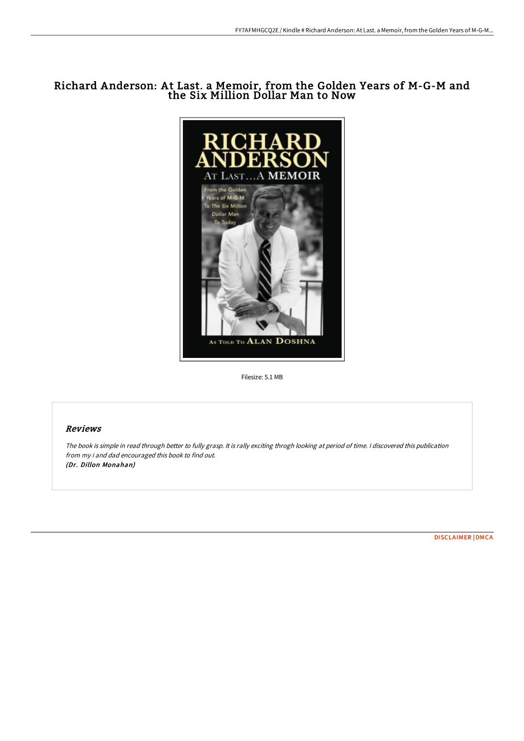 Download Book > Richard Anderson: at Last. a Memoir, from the Golden