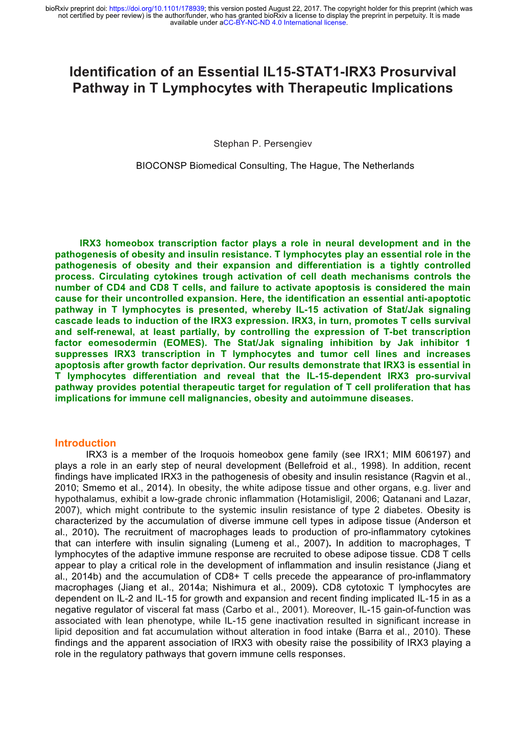 Identification of an Essential IL15-STAT1-IRX3 Prosurvival Pathway in T Lymphocytes with Therapeutic Implications