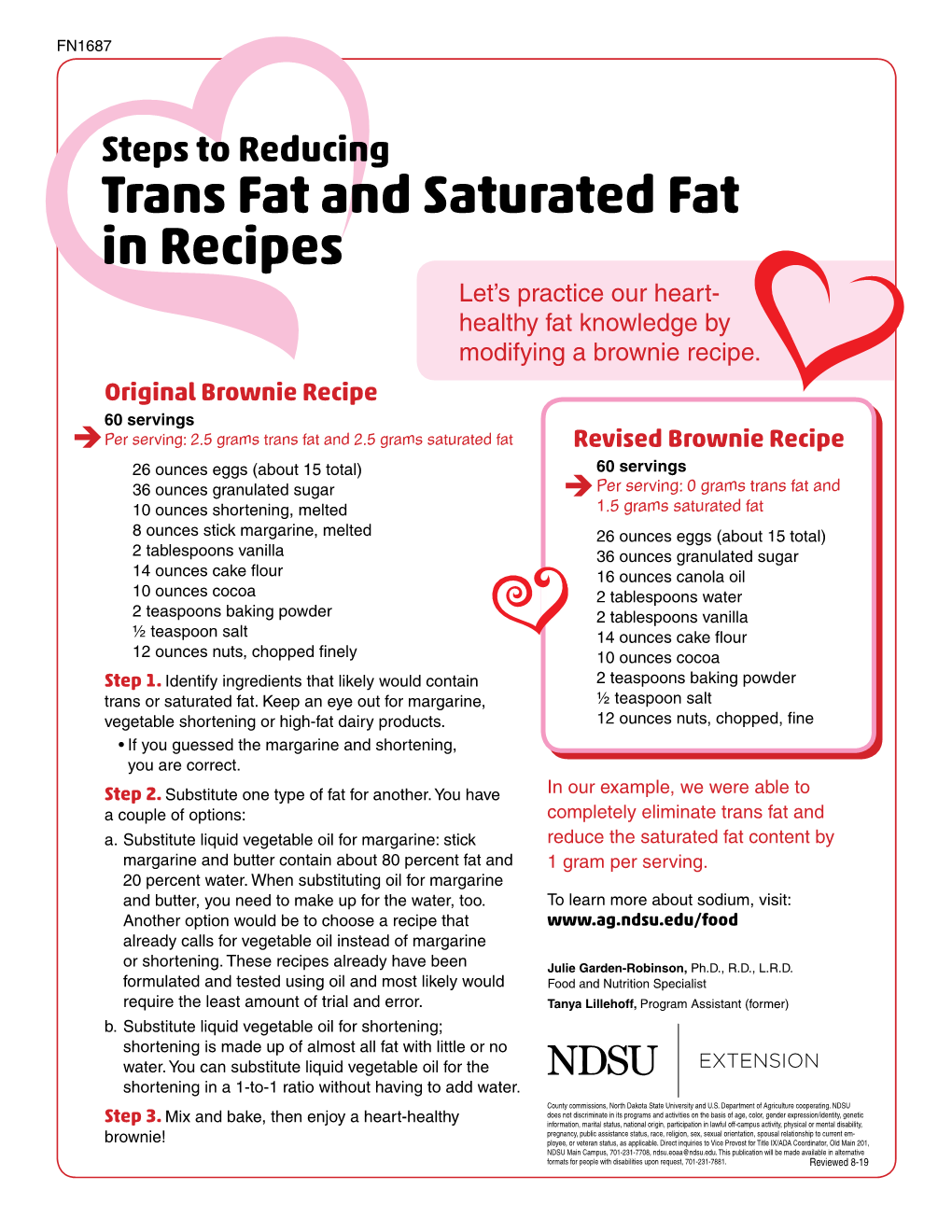 Steps to Reducing Trans Fat and Saturated Fat in Recipes Let’S Practice Our Heart- Healthy Fat Knowledge by Modifying a Brownie Recipe