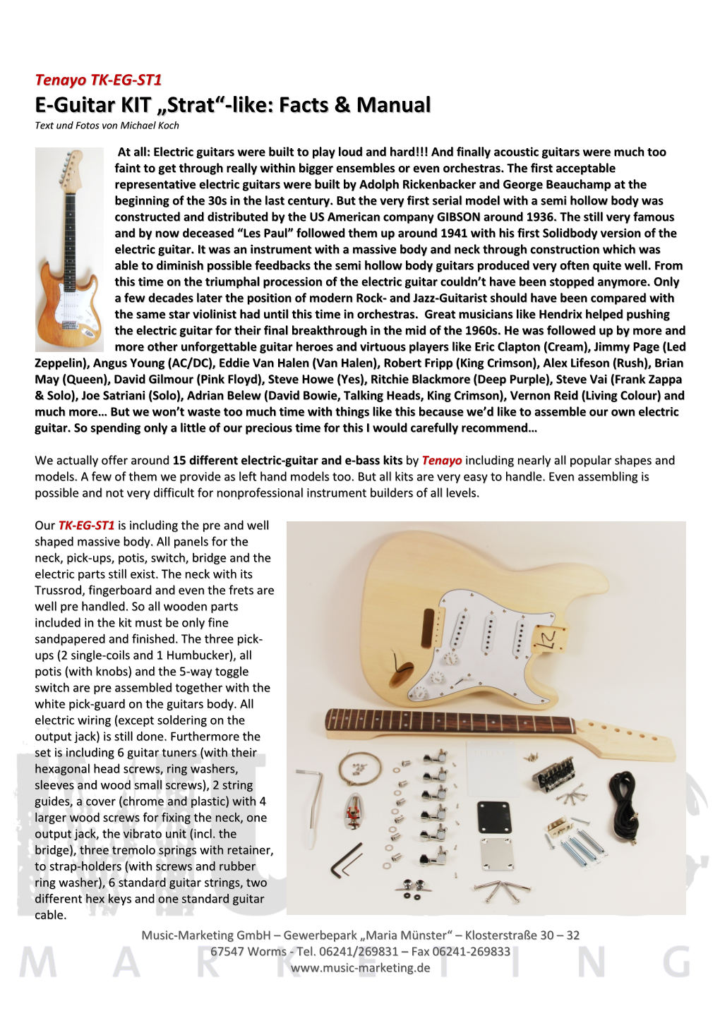 E-Guitar KIT „Strat“-Like: Facts & Manual