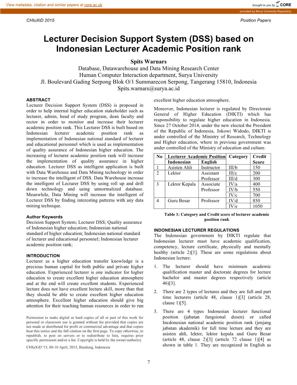 Based on Indonesian Lecturer Academic Position Rank