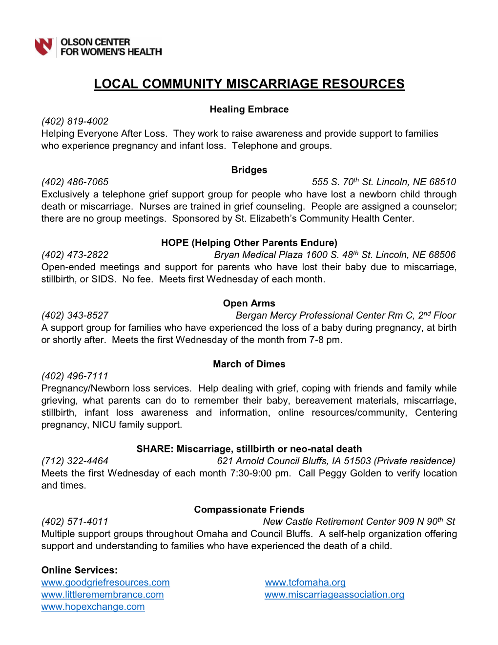 Local Community Miscarriage Resources