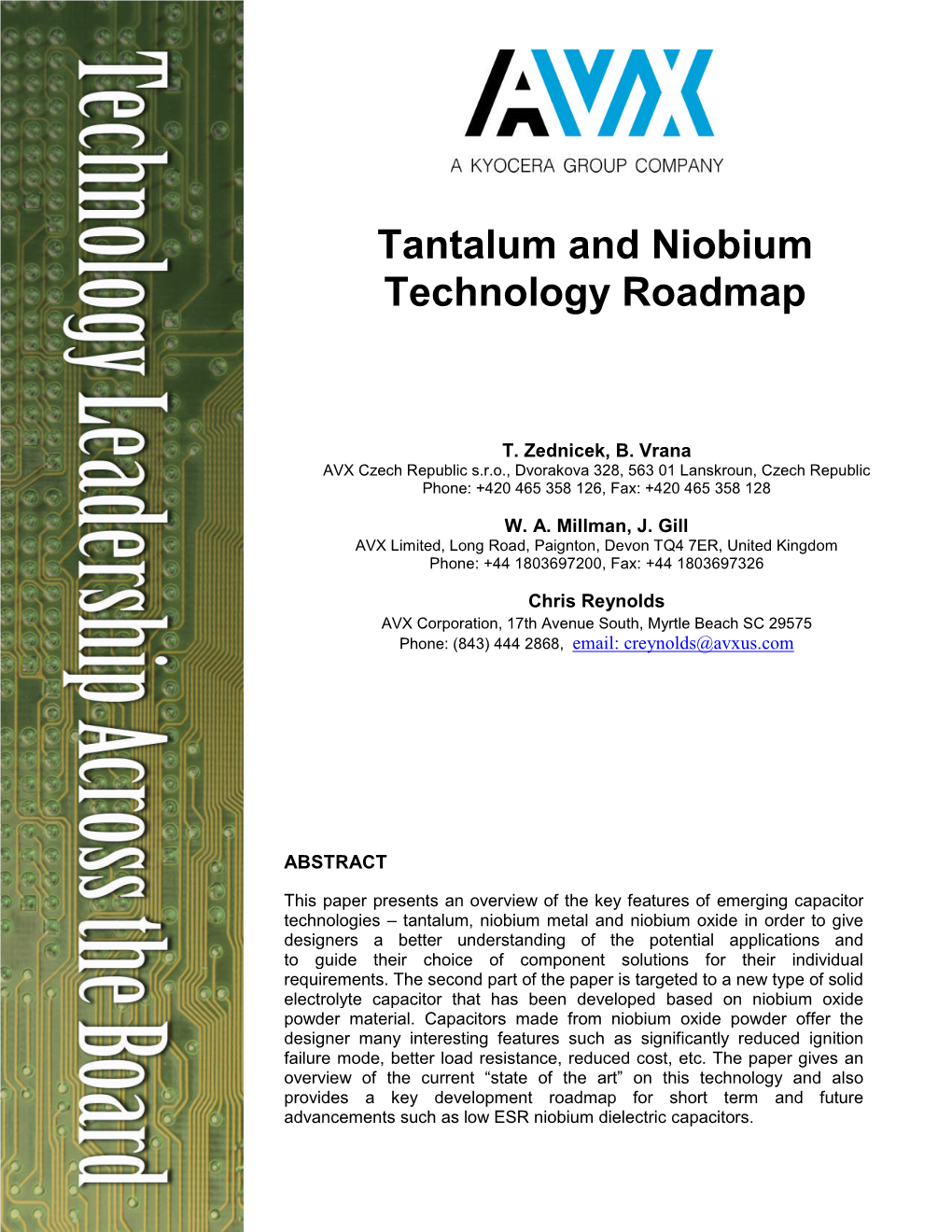 Tantalum and Niobium Technology Roadmap