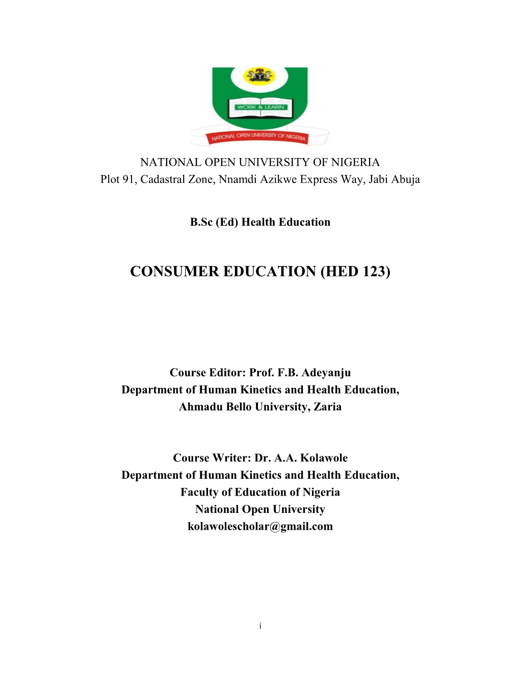 Consumer Education (Hed 123)