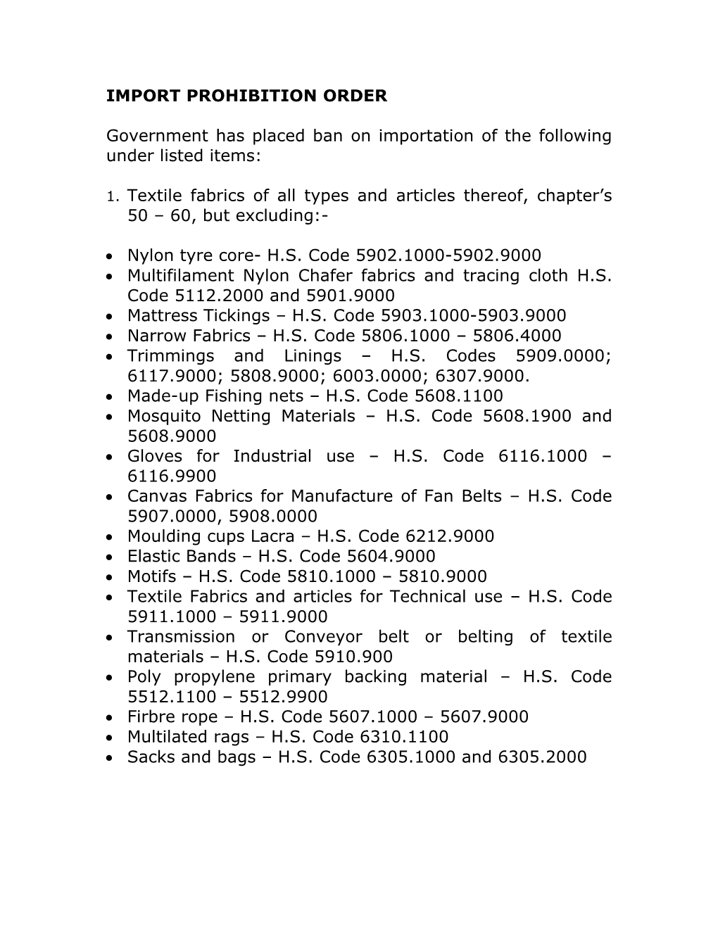 Import Prohibition Order