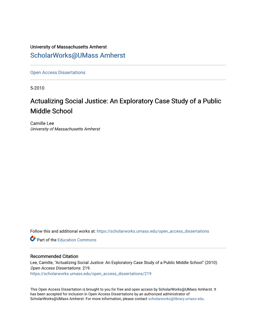 Actualizing Social Justice: an Exploratory Case Study of a Public Middle School