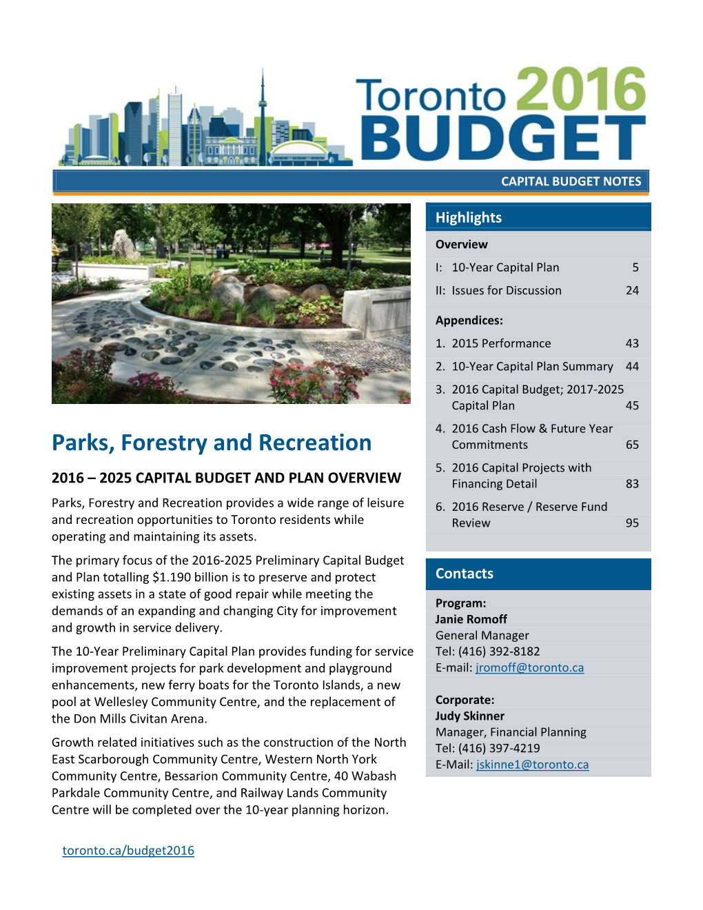 Parks, Forestry and Recreation Commitments 65 5