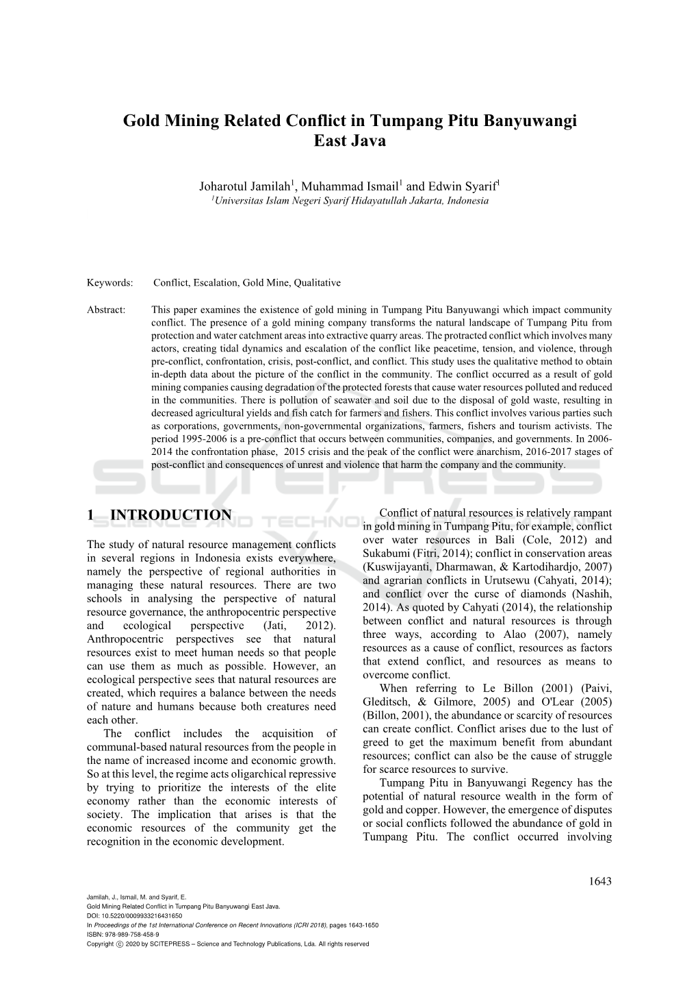 Gold Mining Related Conflict in Tumpang Pitu Banyuwangi East Java