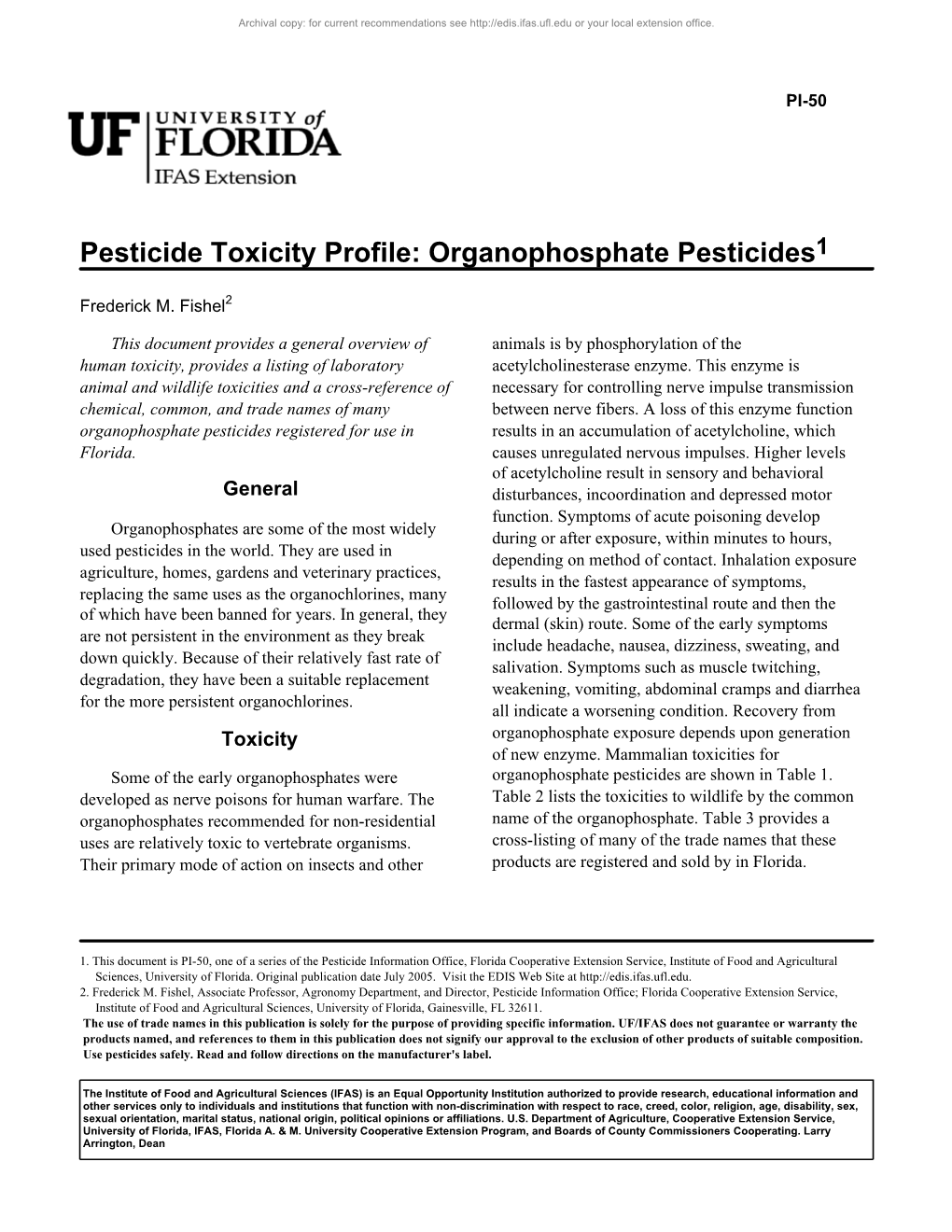 Pesticide Toxicity Profile: Organophosphate Pesticides1