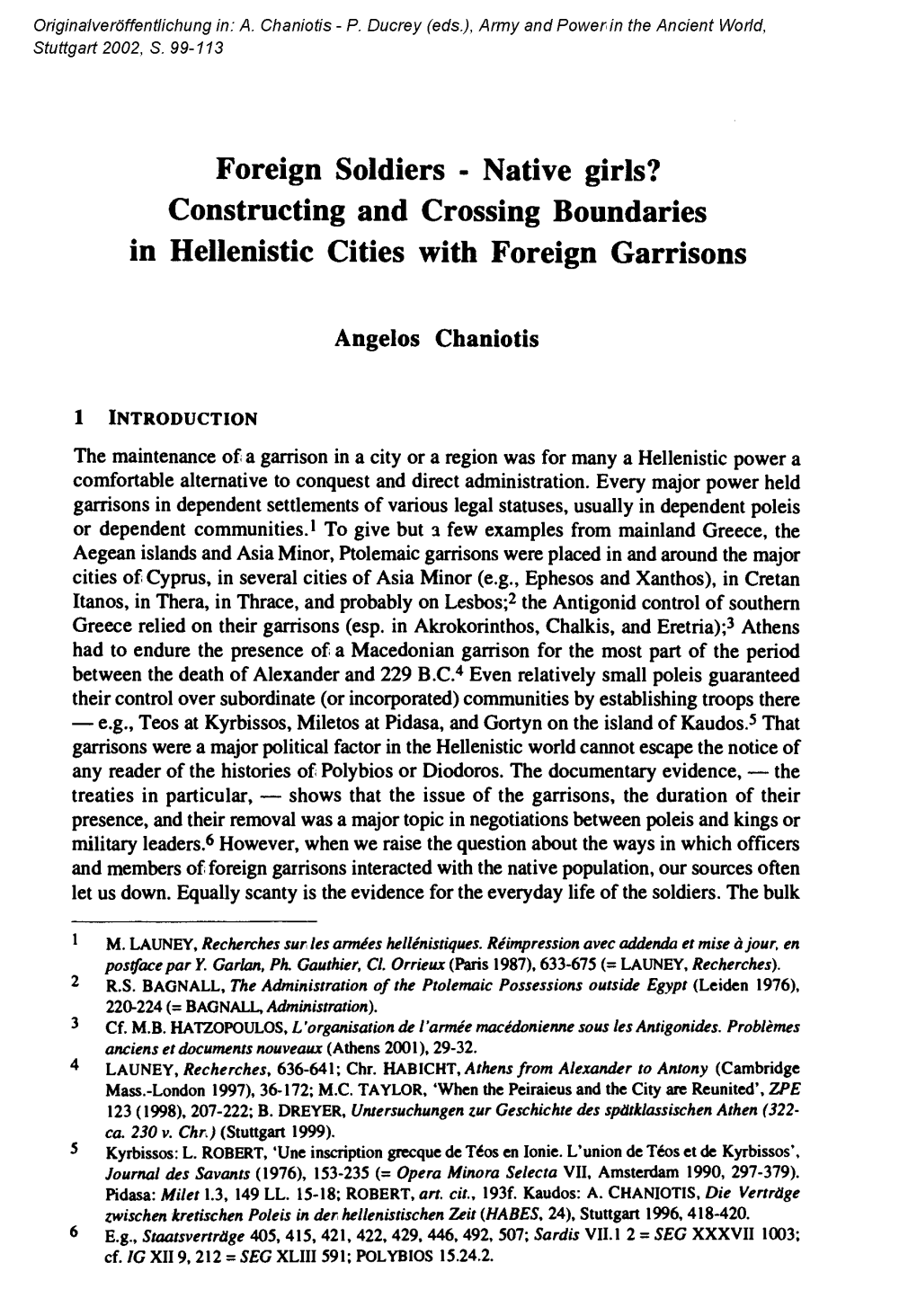 Foreign Soldiers - Native Girls? Constructing and Crossing Boundaries in Hellenistic Cities with Foreign Garrisons