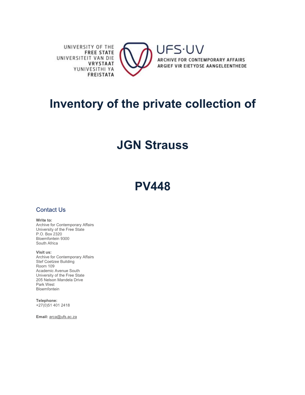 Inventory of the Private Collection of JGN Strauss PV448
