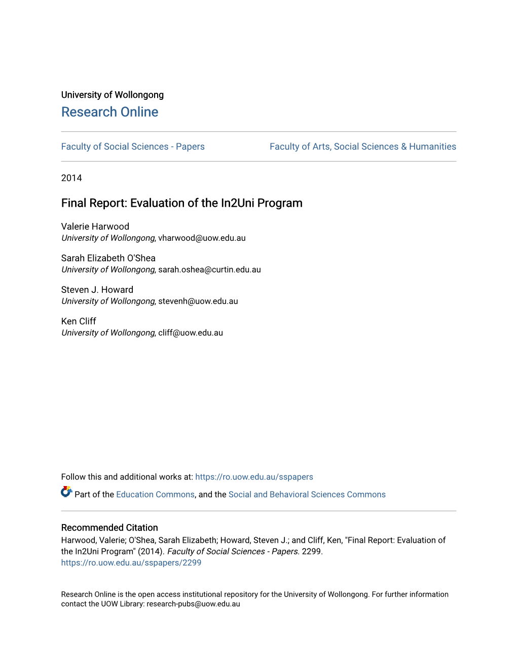 Evaluation of the In2uni Program